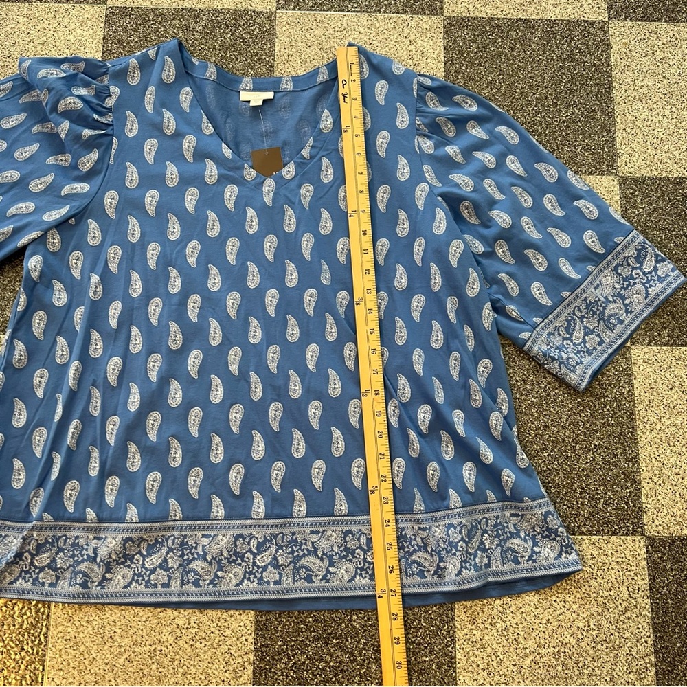 J. Jill Light Blue Paisley V-Neck Blouse - Picture 9 of 11